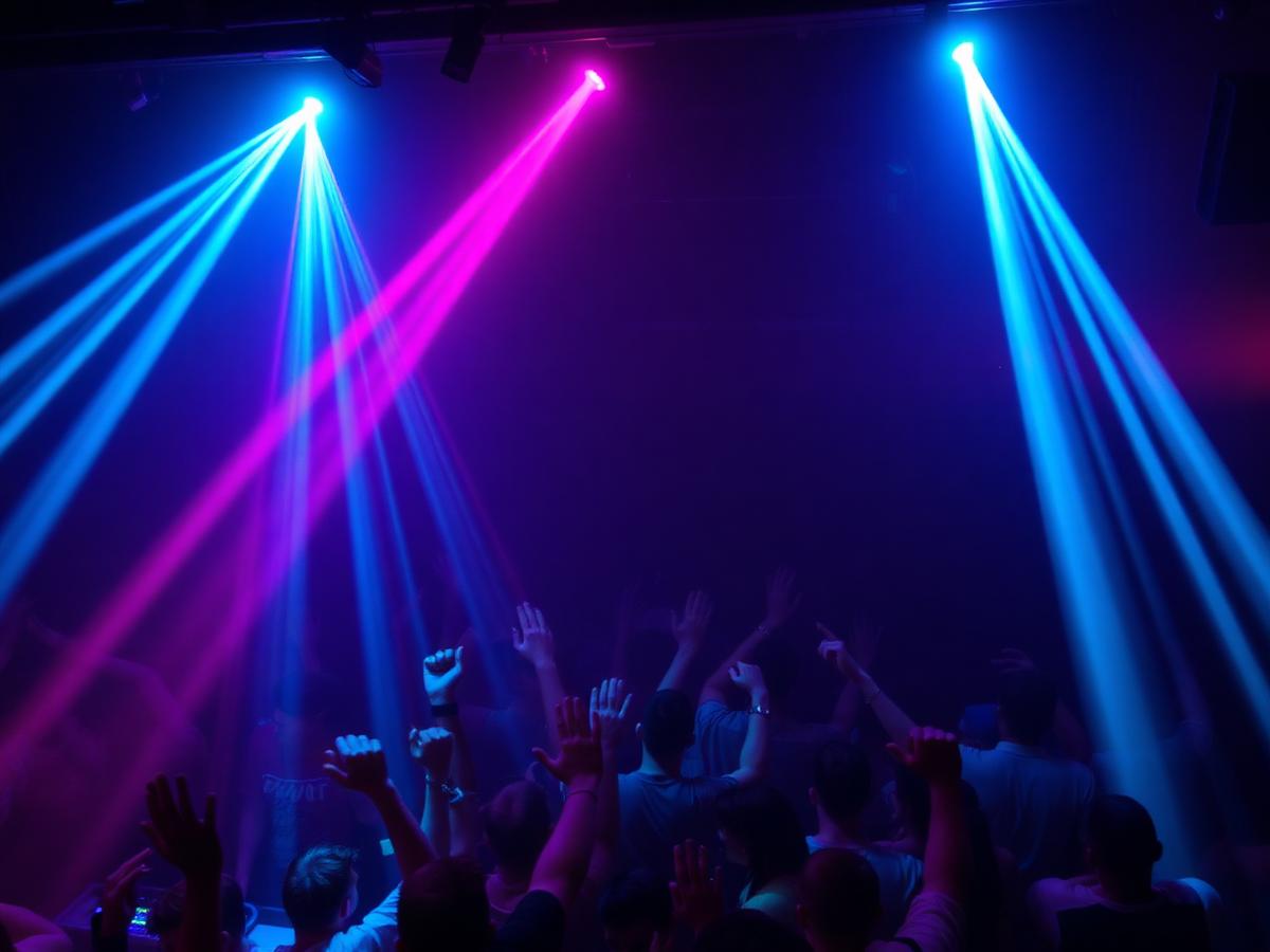 Pista da ballo affollata con luci laser durante un DJ set